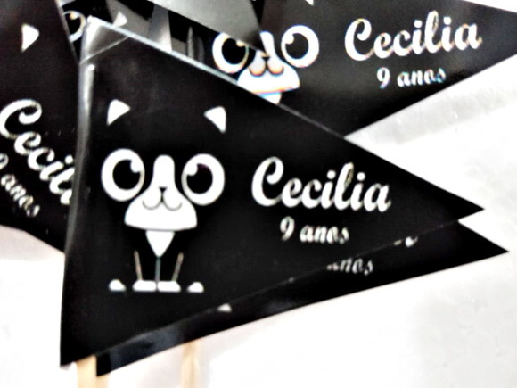 Bandeirinha Gato Preto 50 Unid Personalizadas