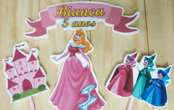 Bela Adormecida Topo de Bolo Personalizado Pronta Entrega