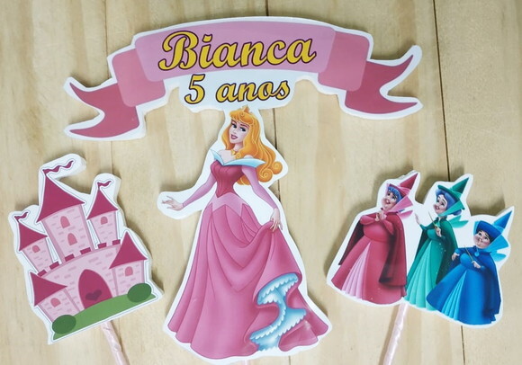 Bela Adormecida Topo de Bolo Personalizado Pronta Entrega
