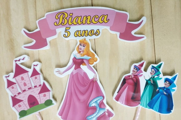 Bela Adormecida Topo de Bolo Personalizado Pronta Entrega