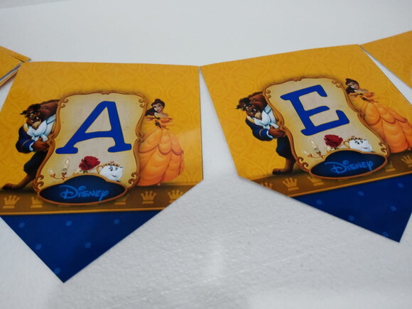 Bela e a Fera Faixa Parabens + Nome Personalizada