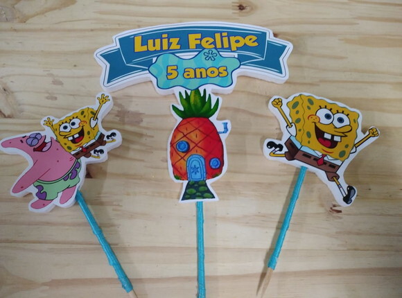 Bob Esponja Topo de Bolo Personalizado Pronta Entrega