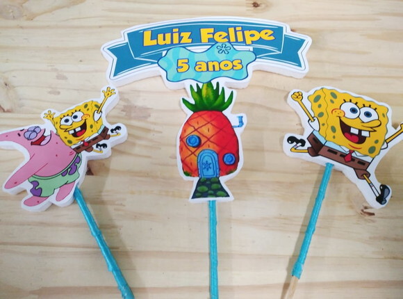 Bob Esponja Topo de Bolo Personalizado Pronta Entrega