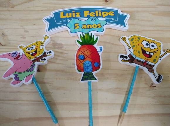 Bob Esponja Topo de Bolo Personalizado Pronta Entrega