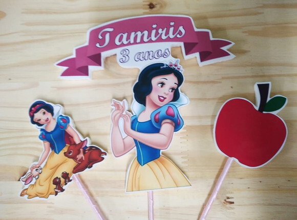 Branca de Neve Topo de Bolo Personalizado Pronta Entrega