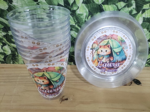 Camping Cats Kit Prato Sobremesa e Copo 300 ml
