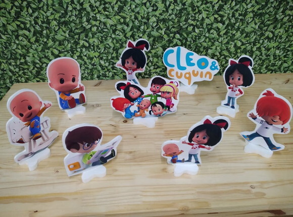Cleo e Cuquim Kit de Mesa Displays 9 Peças Pronta Entrega