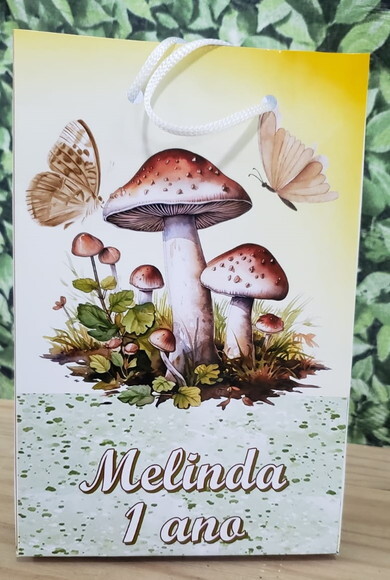 Cogumelos e Borboletas Sacola Personalizada Pronta Entrega