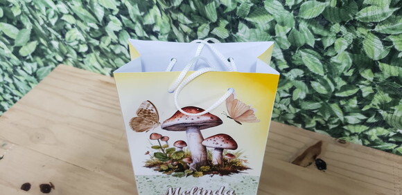 Cogumelos e Borboletas Sacola Personalizada Pronta Entrega