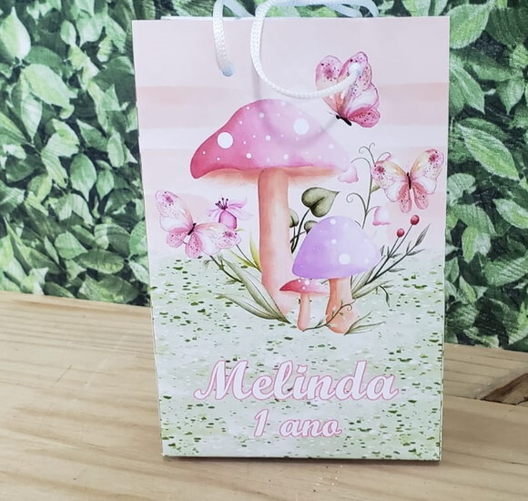 Cogumelos e Borboletas Sacola Personalizada Pronta Entrega