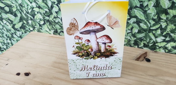Cogumelos e Borboletas Sacola Personalizada Pronta Entrega