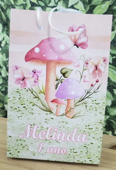 Cogumelos e Borboletas Sacola Personalizada Pronta Entrega