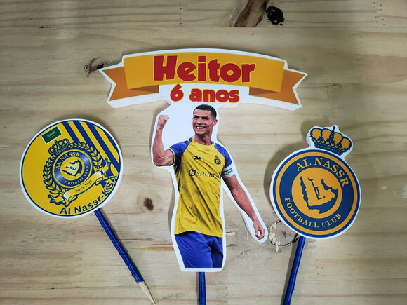 Cristiano Ronaldo Topo de Bolo Personalizado Al Nassr