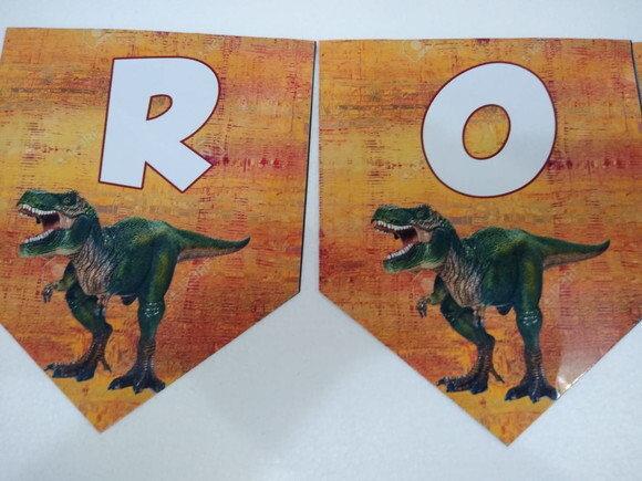 Dinossauros Varal Faixa Personalizada Parabens Mais Nome