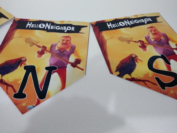 Faixa Hello Neighbor Parabens + Nome Personalizada