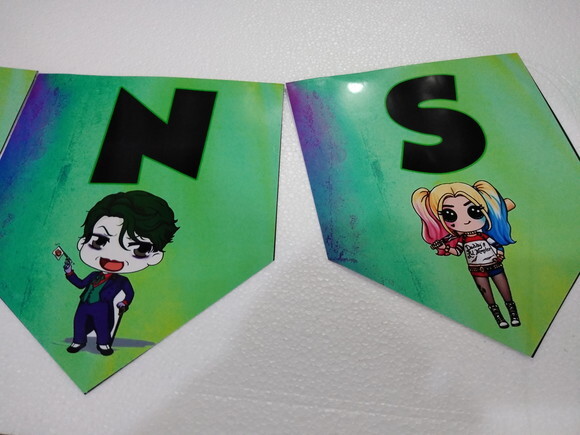 Faixa Parabens Coringa e Arlequina Baby Personalizado