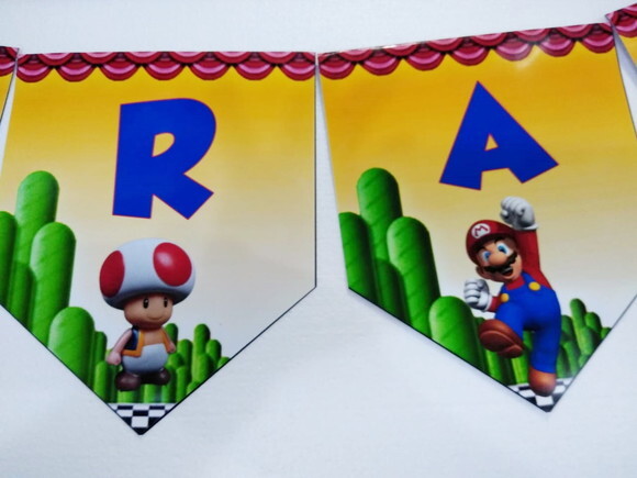 Faixa Varal Super Mario Bross Parabens Mais Nome