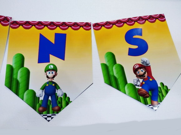 Faixa Varal Super Mario Bross Parabens Mais Nome