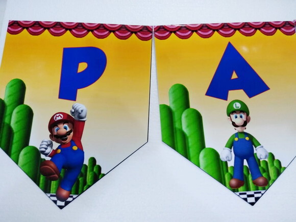Faixa Varal Super Mario Bross Parabens Mais Nome