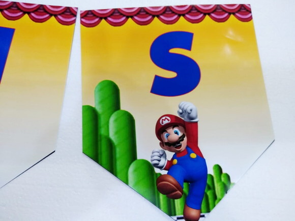 Faixa Varal Super Mario Bross Parabens Mais Nome