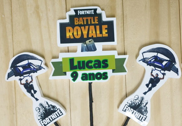 Fortnite Topo de Bolo 3 Peças Personalizado Pronta Entrega