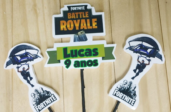 Fortnite Topo de Bolo 3 Peças Personalizado Pronta Entrega