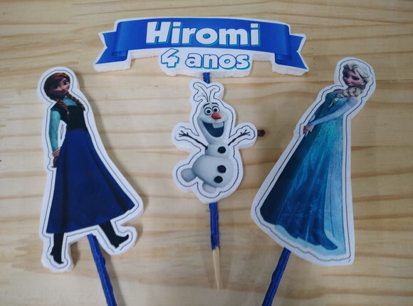 Frozen Topo de Bolo Personalizado 3 Varetas Pronta Entrega