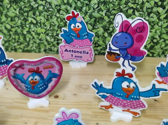 Galinha Pintadinha Rosa Kit de Mesa Displays 9 Peças Pronto