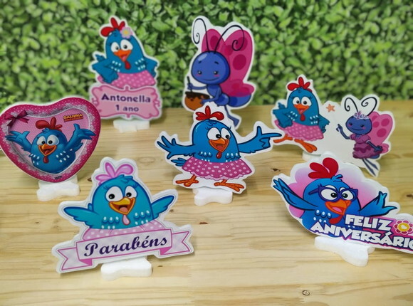 Galinha Pintadinha Rosa Kit de Mesa Displays 9 Peças Pronto