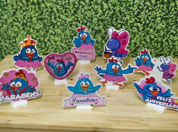 Galinha Pintadinha Rosa Kit de Mesa Displays 9 Peças Pronto