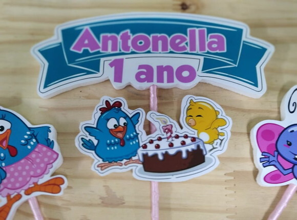 Galinha Pintadinha Rosa Topo de Bolo Personalizado