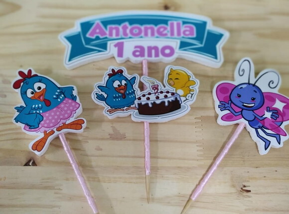 Galinha Pintadinha Rosa Topo de Bolo Personalizado