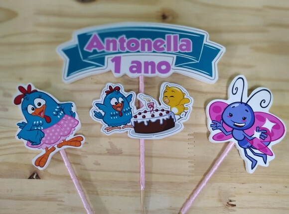 Galinha Pintadinha Rosa Topo de Bolo Personalizado
