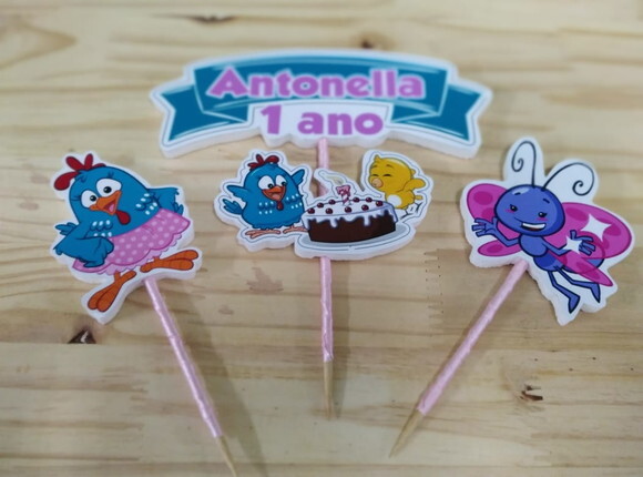 Galinha Pintadinha Rosa Topo de Bolo Personalizado