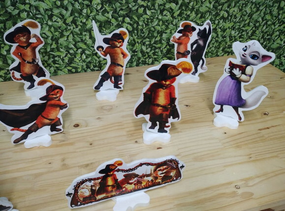 Gato de Botas Kit de Mesa Displays 9 Peças Pronta Entrega