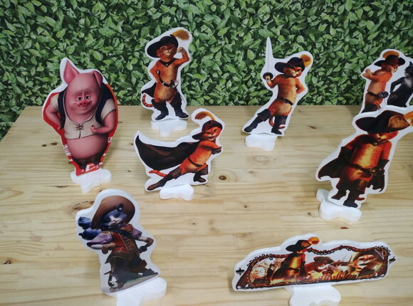 Gato de Botas Kit de Mesa Displays 9 Peças Pronta Entrega