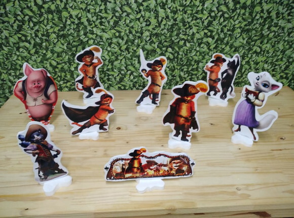 Gato de Botas Kit de Mesa Displays 9 Peças Pronta Entrega