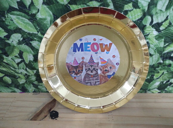 Gato Prato Dourado Decorado Pronta Entrega