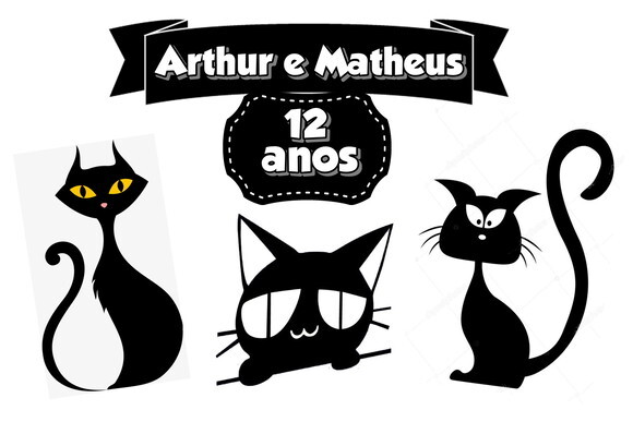 Gato Preto Topo de Bolo Personalizado Pronta Entrega