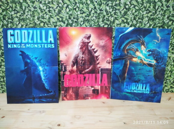 Godzilla Painel de Parede 3 Peças 58x40 cm Cada P Entrega