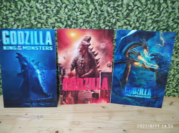 Godzilla Painel de Parede 3 Peças 58x40 cm Cada P Entrega