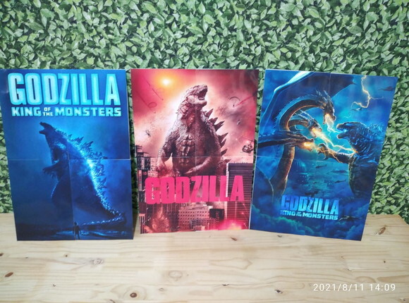 Godzilla Painel de Parede 3 Peças 58x40 cm Cada P Entrega