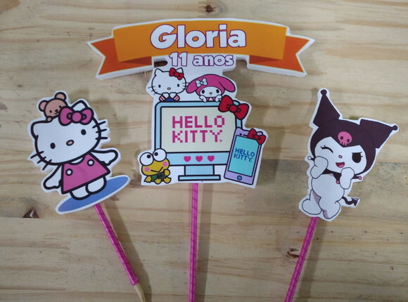 Hello Kitty e Amigos Topo de Bolo Personalizado P Entrega