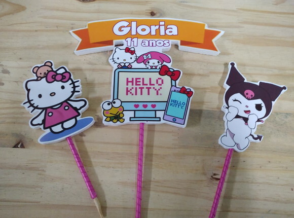 Hello Kitty e Amigos Topo de Bolo Personalizado P Entrega