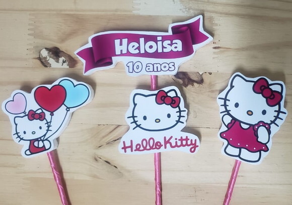 Hello Kitty Topo de Bolo Personalizado Pronta Entrega
