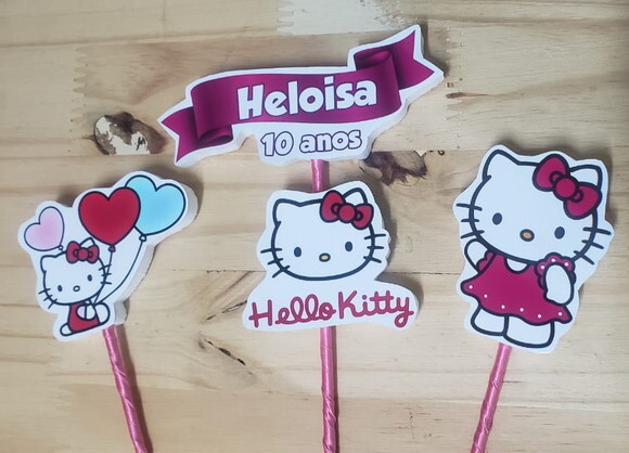 Hello Kitty Topo de Bolo Personalizado Pronta Entrega