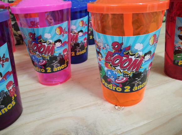 Heróis Baby Copo Canudo Personalizado Pronta Entrega