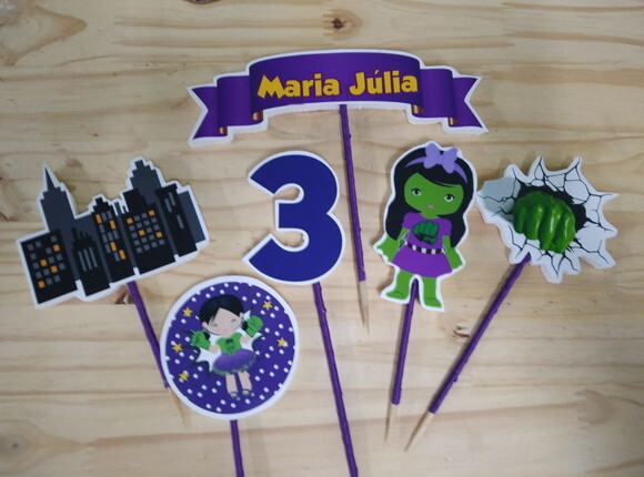 Hulk Menina Topo de Bolo Personalizado Pronta Entrega