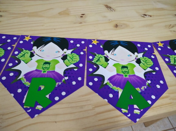 Hulk Menina Varal Personal. Parabens + Nome Pronta Entrega