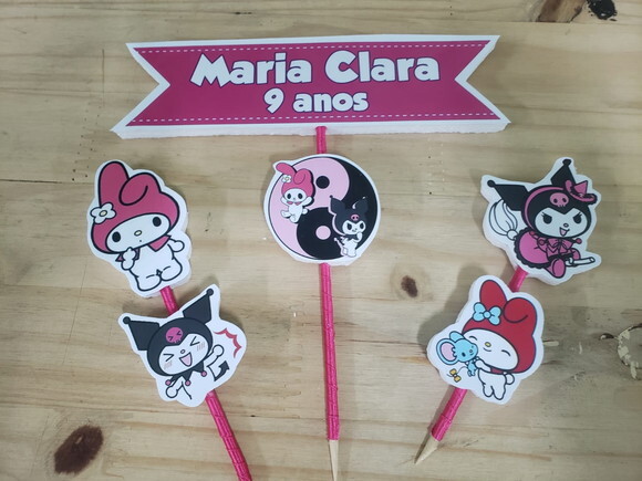 Kuromi e My Melody Topo de Bolo Personalizado